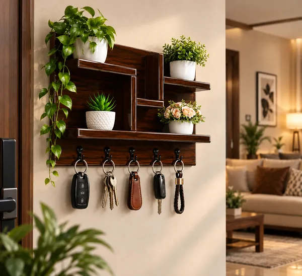 Premium_Wooden_Wall_Mounted_Key_Holder_with_Decorative_Shelves_|_4nHooks_|_Luxury_Home_Entrance_Organizer