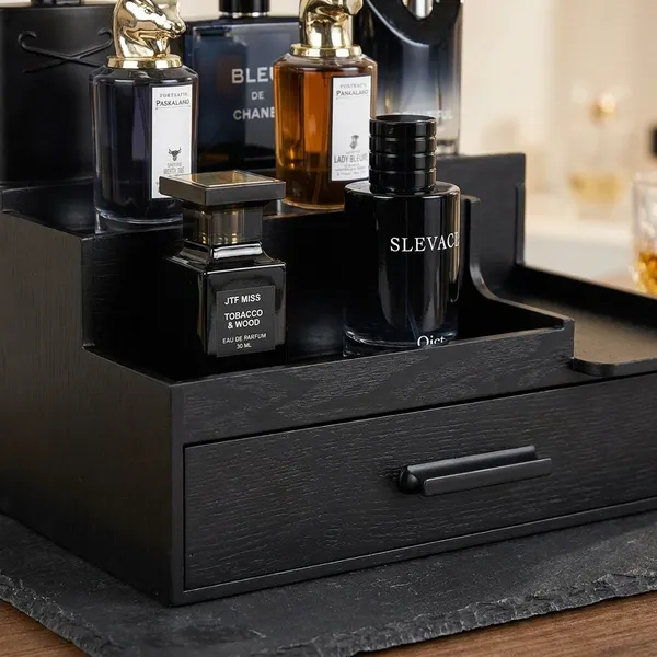 Craftsaura__Matte_Black_Wooden_Valet_Tray_Organizer_With_Drawer