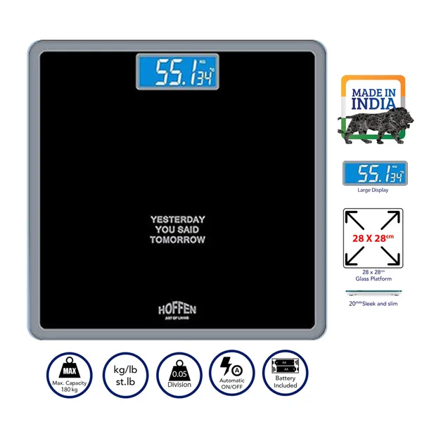 Hoffen_(Made_In_India)_Thick_Tempered_Glass_Digital_Electronic_LCD_Personal_Body_Weight_Machine_for_Body_Weight_Fitness_(HO-18-Black)_with_Two_Years_Warranty