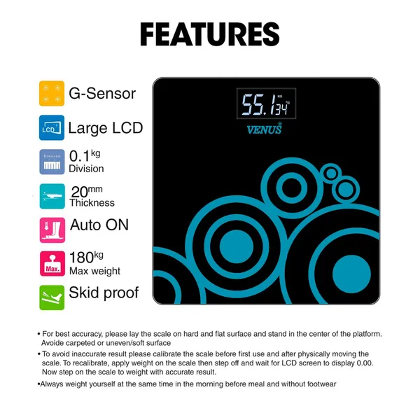 Venus_Weight_Machine_for_Body_Weight,_Digital_Weighing_Scale_&_Weighing_Machines_with_Glass_Top,_Step-On_Technology,_Large_LCD_Display,_1_Year_Warranty,_Glass_Top_Black_Color