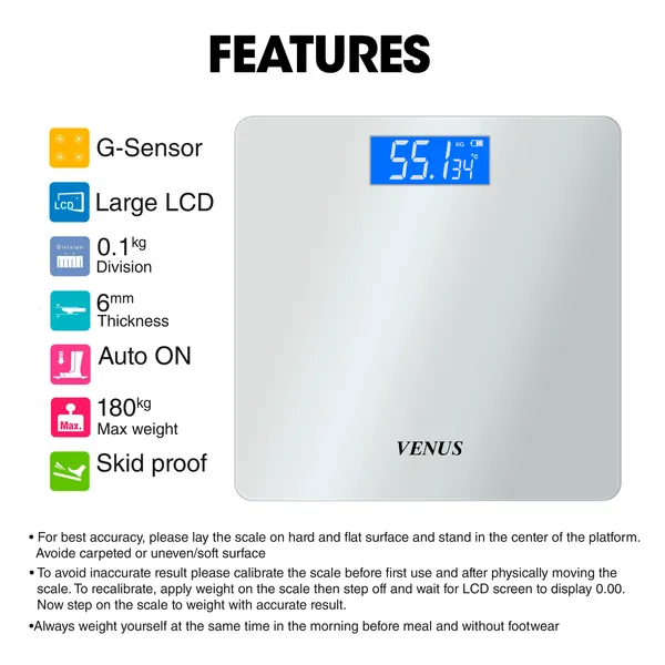 Venus_Elegant_Digital_Bathroom_Scale_forBody_Weight_Highly_Accurate_Body_Weighing_Machine_Compact_Size_LCD_Display,_High_Standards_Sturdy_Tempered_Glass,_Conversion_Switch,24_Months_Warranty__Venus