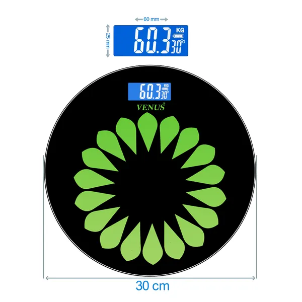 Venus_(Made_in_India)_Electronic_Digital_Personal_Bathroom_Health_Body_Weight_Machine_For_Body_Weight,weighing_scale_Battery_Included_(Black_&_Green_Round)