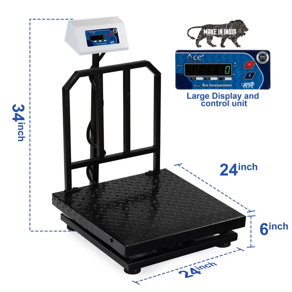 ACE_MS_Electronic_Platform_Weighing_Scale_600x600mm_Mild_Steel_|_500kg_Capacity,_50g_Accuracy_|_US_F.D.A_Approved,_Made_In_India_Product,_ISO_Certified_Digital_Weight_Machine_for_Shop,_Warehouse,_Industrial_Use