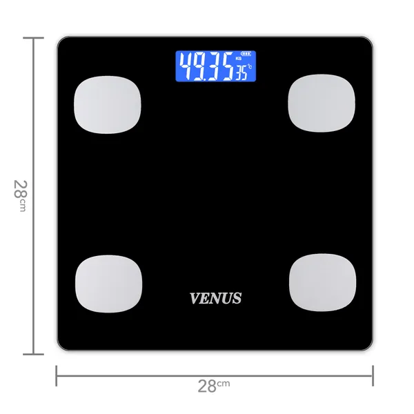 Venus_(India)_BMI_Weight_Scale_&_Body_Fat_Analyzer_with_IOS/Android_App_Sync,25+_Essential_Composition_Metrics_Weighing_Machine_for_Home_Health_Monitoring_(Black)