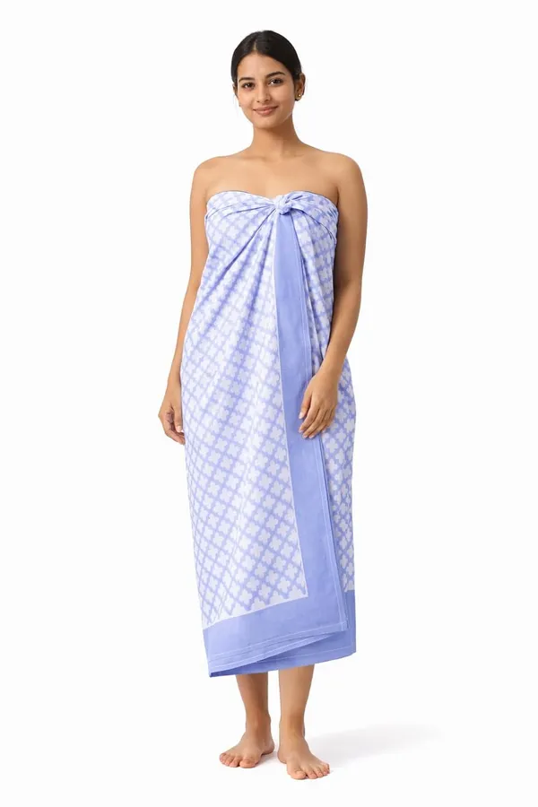 Blue_Premium_100%_Cotton_Hand_Block_Sarong_Azure_Stripe__Petal_Path_Minimalist_Beach_Wrap_Pareo_For_Women