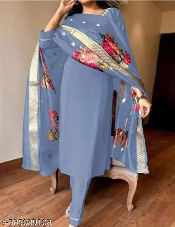 Sky_Blue_Rayon_And_Chanderi_Silk_Kurti_For_Women