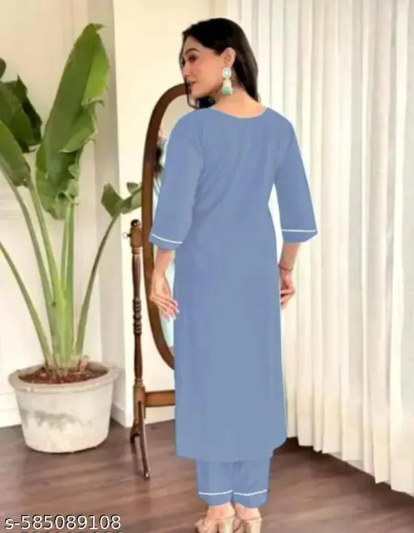 Sky_Blue_Rayon_And_Chanderi_Silk_Kurti_For_Women