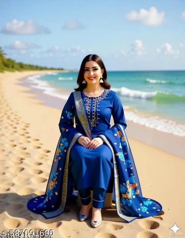 Blue_Rayon_And_Chanderi_Silk_Kurti_Set_For_Women