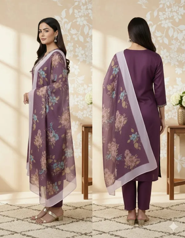 Purple_Rayon_And_Chanderi_Silk_Kurti_Pant_Dupatta_For_Women