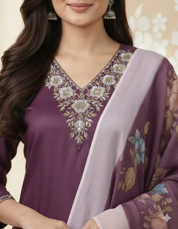 Purple_Rayon_And_Chanderi_Silk_Kurti_Pant_Dupatta_For_Women
