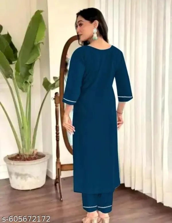 Blue_Rayon_And_Chanderi_Silk_Kurti_Pant_Dupatta_For_Women