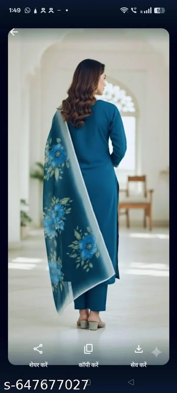 Teal_Rayon_And_Chanderi_Silk_Kurti_Pant_And_Dupatta_Set_For_Women