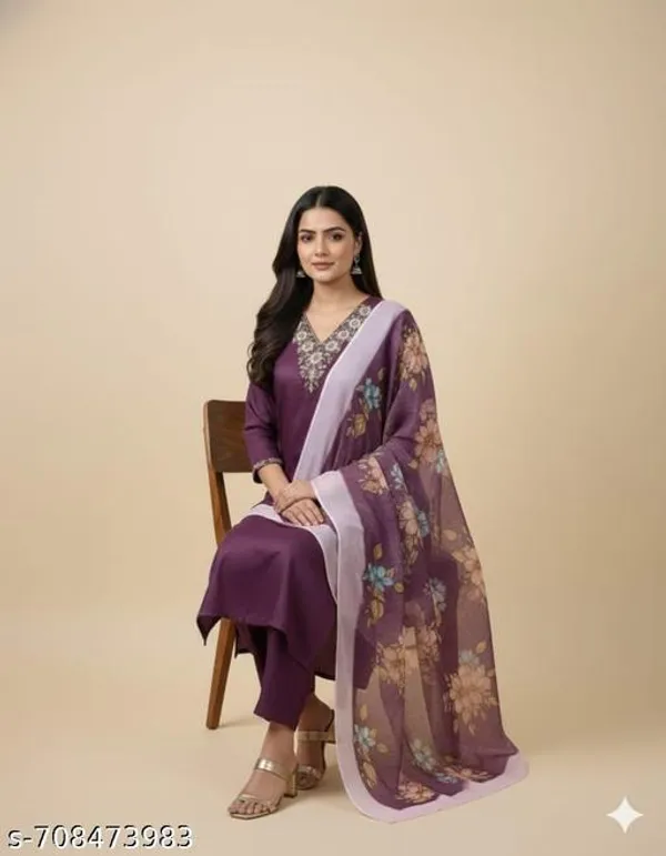 Purple_Rayon_And_Chanderi_Silk_Kurti_Pant_Dupatta_For_Women
