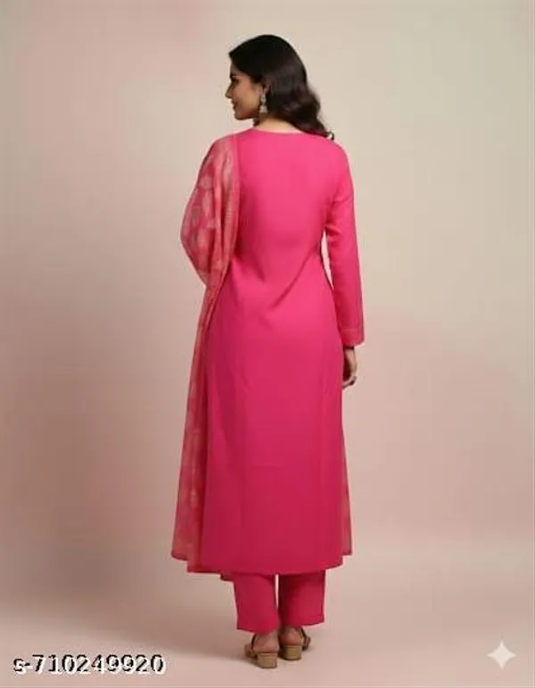 Pink_Rayon_And_Chanderi_Silk_Kurti_Pant_Dupatta_For_Women