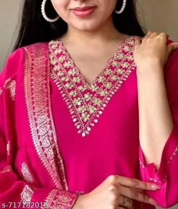 Pink_Rayon_And_Chanderi_Silk_Kurti_Bottomwear_Dupatta_For_Women