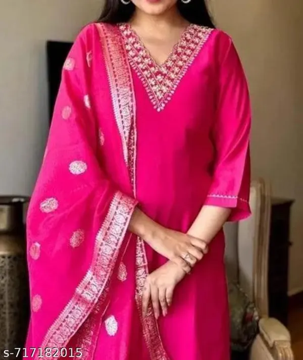 Pink_Rayon_And_Chanderi_Silk_Kurti_Bottomwear_Dupatta_For_Women