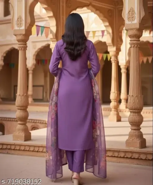 Purple_Rayon_And_Chanderi_Silk_Sets_Kurti_Bottomwear_And_Dupatta_For_Women