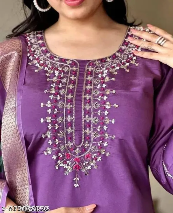 Purple_Rayon_And_Chanderi_Silk_Sets_Kurti_Bottomwear_And_Dupatta_For_Women