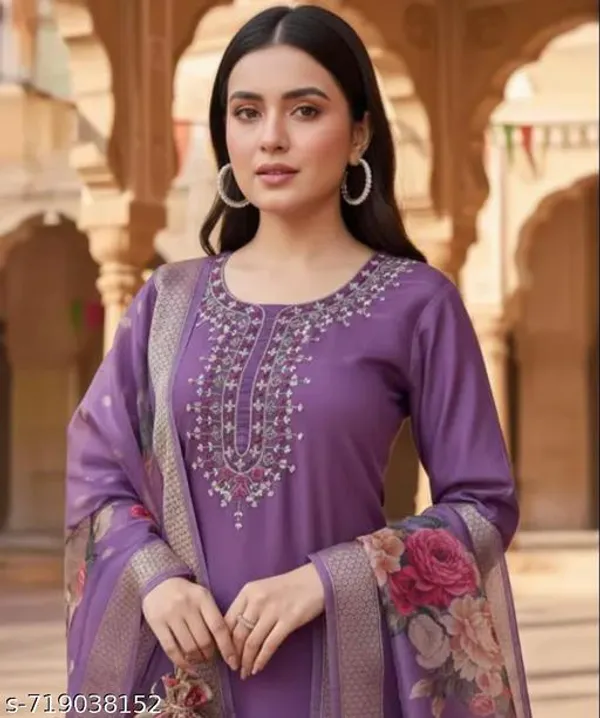 Purple_Rayon_And_Chanderi_Silk_Sets_Kurti_Bottomwear_And_Dupatta_For_Women