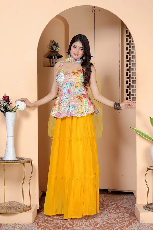 Yellow_Silk_Embroidered_Kurti_Palazzo_Set_With_Dupatta_For_Women_And_Girls