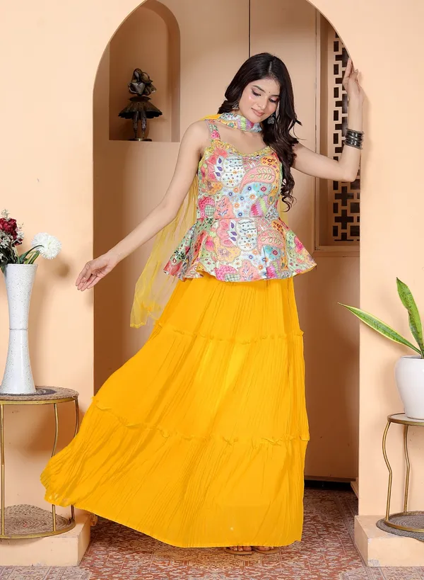 Yellow_Silk_Embroidered_Kurti_Palazzo_Set_With_Dupatta_For_Women_And_Girls