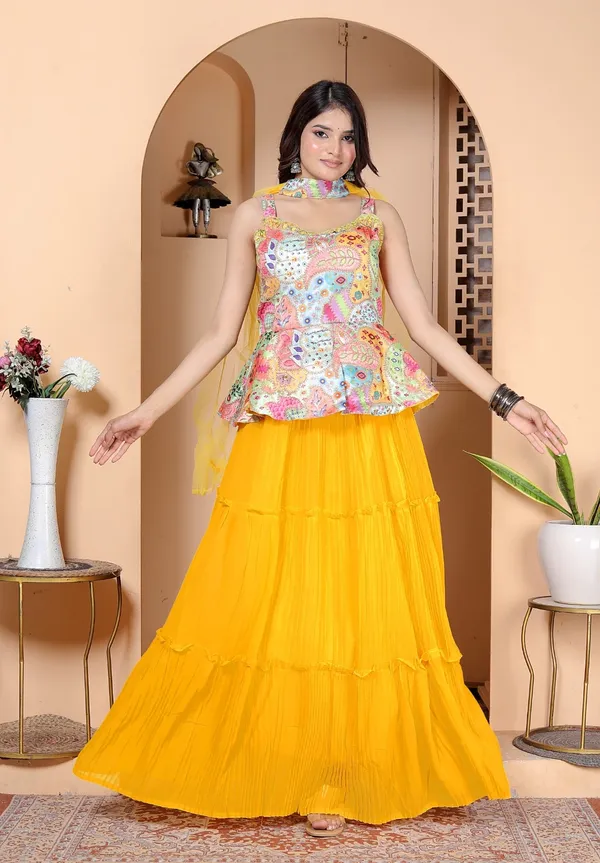 Yellow_Silk_Embroidered_Kurti_Palazzo_Set_With_Dupatta_For_Women_And_Girls