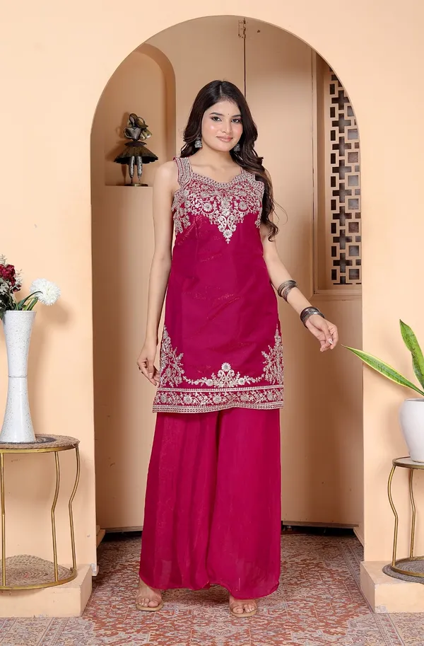 Pink_Silk_Embroidered_Kurti_Palazzo_Set_With_Dupatta_For_Women_And_Girls
