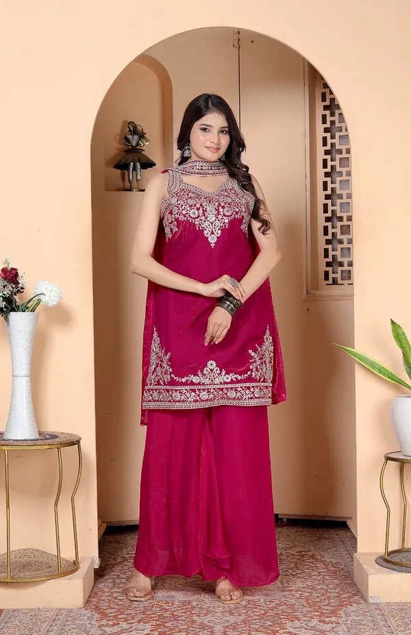 Pink_Silk_Embroidered_Kurti_Palazzo_Set_With_Dupatta_For_Women_And_Girls