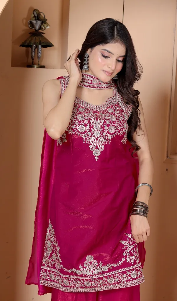 Pink_Silk_Embroidered_Kurti_Palazzo_Set_With_Dupatta_For_Women_And_Girls