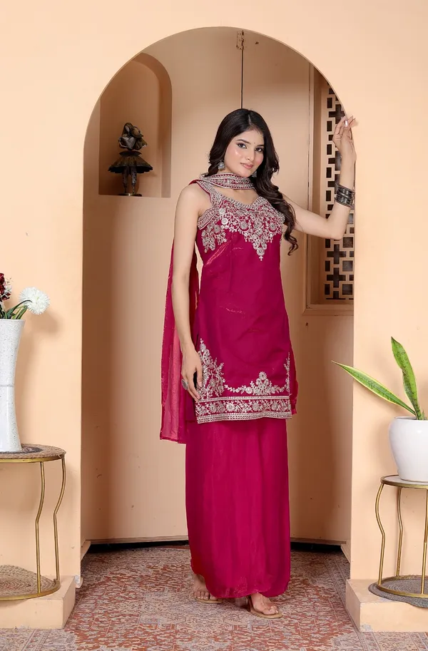 Pink_Silk_Embroidered_Kurti_Palazzo_Set_With_Dupatta_For_Women_And_Girls