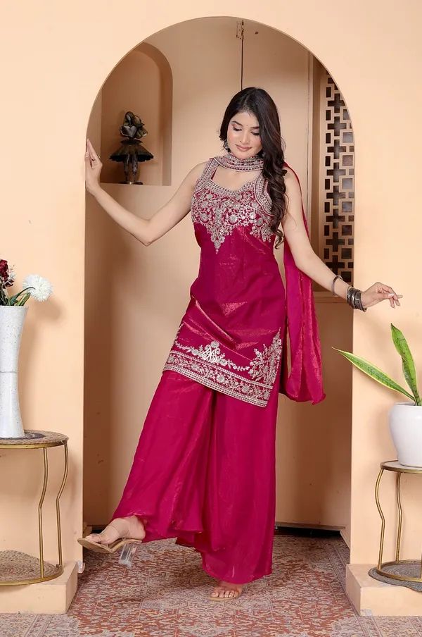 Pink_Silk_Embroidered_Kurti_Palazzo_Set_With_Dupatta_For_Women_And_Girls