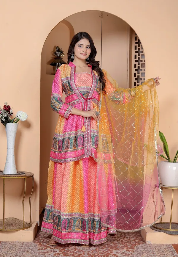 Multicolor_Silk_Embroidered_Kurti_Palazzo_Set_With_Dupatta_For_Women_And_Girls