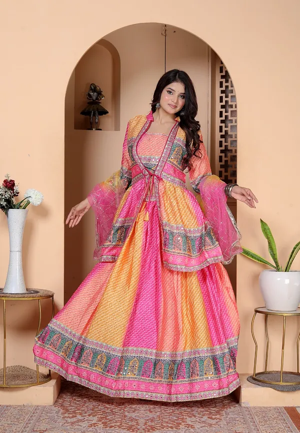 Multicolor_Silk_Embroidered_Kurti_Palazzo_Set_With_Dupatta_For_Women_And_Girls