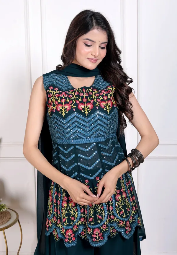 Blue_Silk_Embroidered_Kurti_Palazzo_Set_With_Dupatta_For_Women_And_Girls