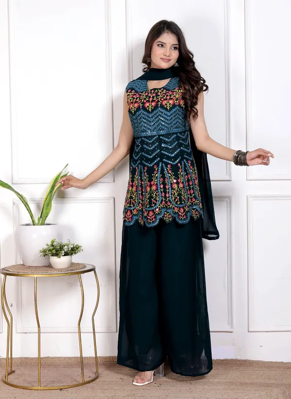 Blue_Silk_Embroidered_Kurti_Palazzo_Set_With_Dupatta_For_Women_And_Girls