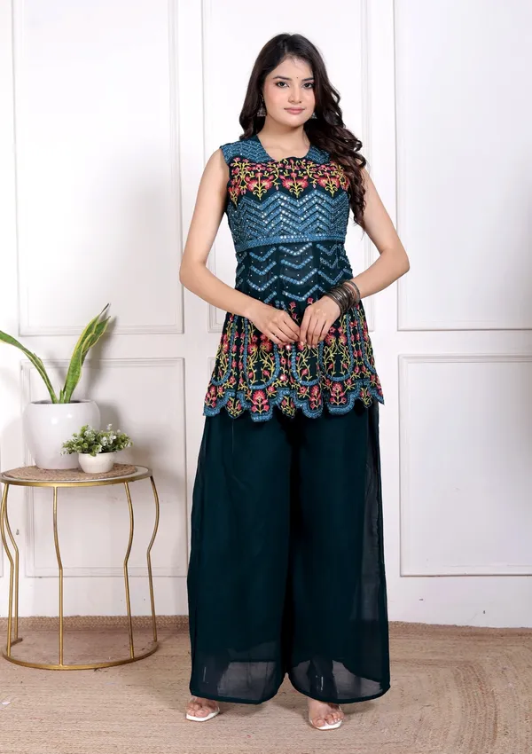 Blue_Silk_Embroidered_Kurti_Palazzo_Set_With_Dupatta_For_Women_And_Girls