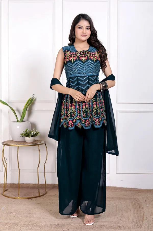 Blue_Silk_Embroidered_Kurti_Palazzo_Set_With_Dupatta_For_Women_And_Girls