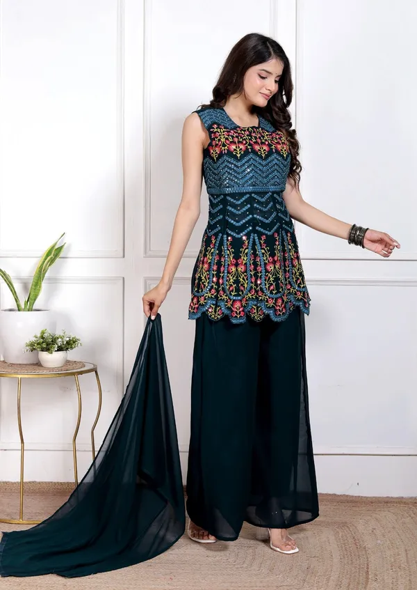 Blue_Silk_Embroidered_Kurti_Palazzo_Set_With_Dupatta_For_Women_And_Girls