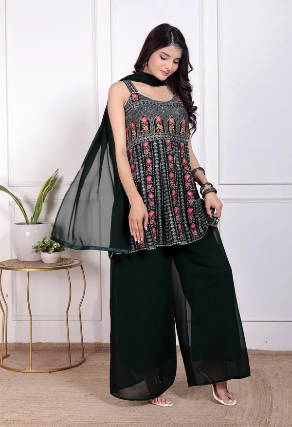 Black_Silk_Embroidered_Kurti_Palazzo_Set_With_Dupatta_For_Women_And_Girls