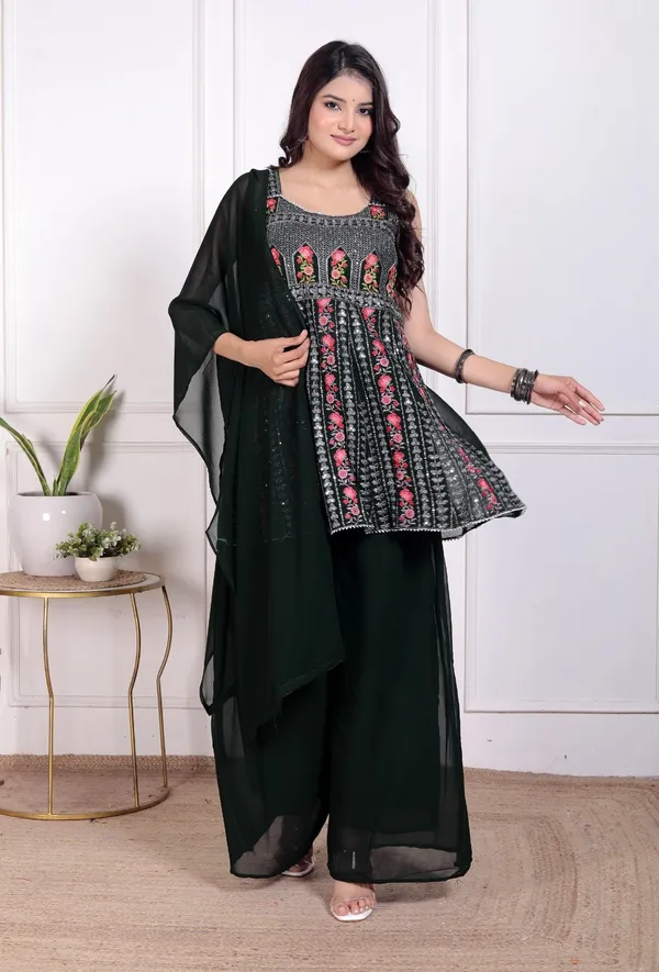 Black_Silk_Embroidered_Kurti_Palazzo_Set_With_Dupatta_For_Women_And_Girls