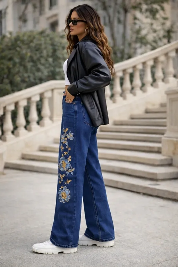Dark_Blue_Denim_High_Rise_Wide_Leg_Jeans_For_Women_And_Girls