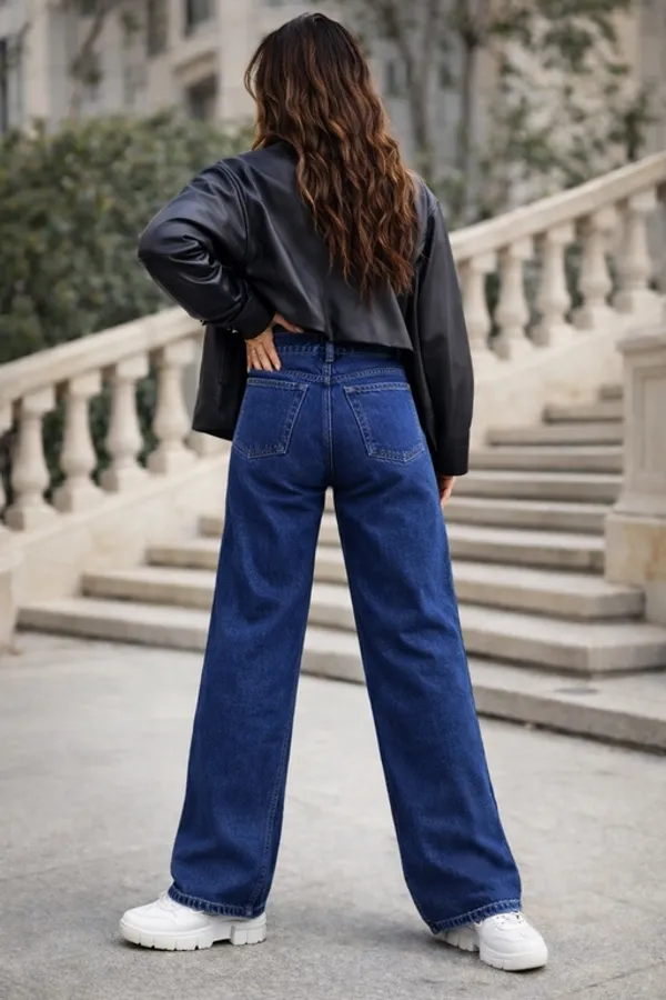 Dark_Blue_Denim_High_Rise_Wide_Leg_Jeans_For_Women_And_Girls