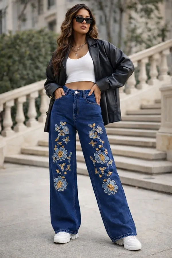 Dark_Blue_Denim_High_Rise_Wide_Leg_Jeans_For_Women_And_Girls