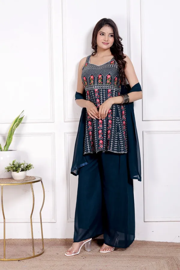 Blue_Silk_Embroidered_Kurti_Palazzo_Set_With_Dupatta_For_Women_And_Girls