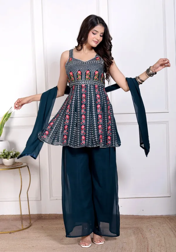 Blue_Silk_Embroidered_Kurti_Palazzo_Set_With_Dupatta_For_Women_And_Girls