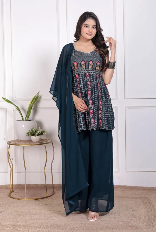 Blue_Silk_Embroidered_Kurti_Palazzo_Set_With_Dupatta_For_Women_And_Girls