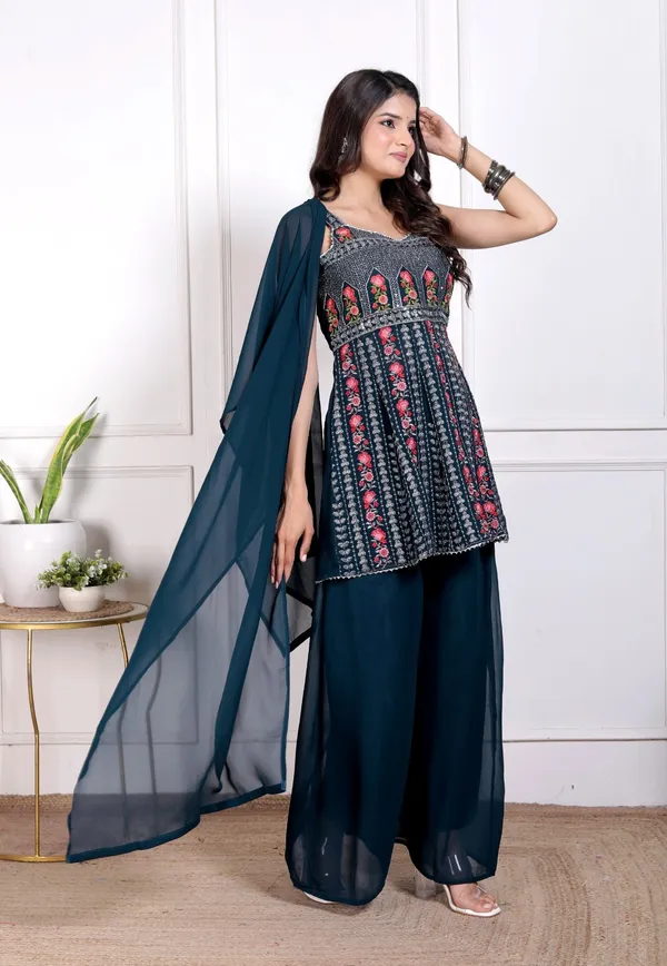 Blue_Silk_Embroidered_Kurti_Palazzo_Set_With_Dupatta_For_Women_And_Girls