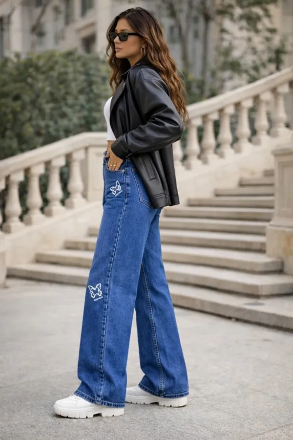Dark_Blue_Denim_High_Rise_Wide_Leg_Jeans_For_Women_And_Girls