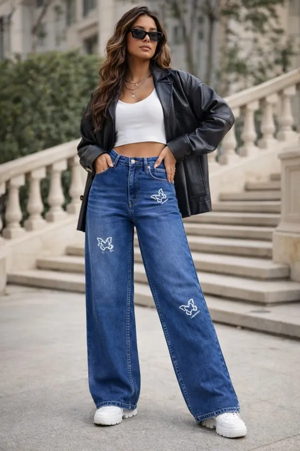Dark_Blue_Denim_High_Rise_Wide_Leg_Jeans_For_Women_And_Girls