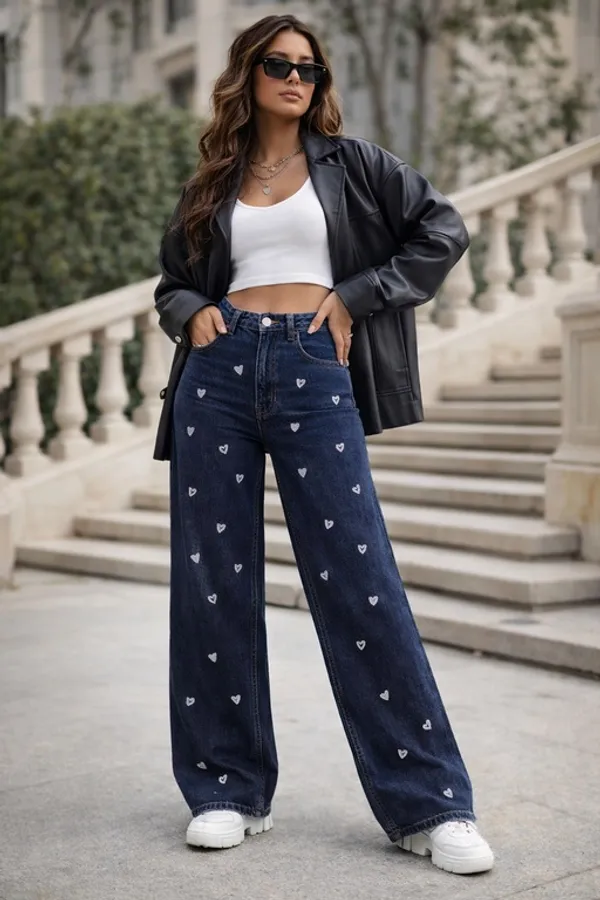 Dark_Blue_Denim_High_Rise_Wide_Leg_Jeans_For_Women_And_Girls